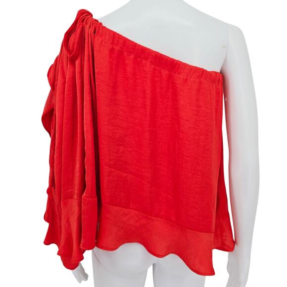 Free People Off-Shoulder Drawstring Flutter Top Coral XS - Picture 2 of 8